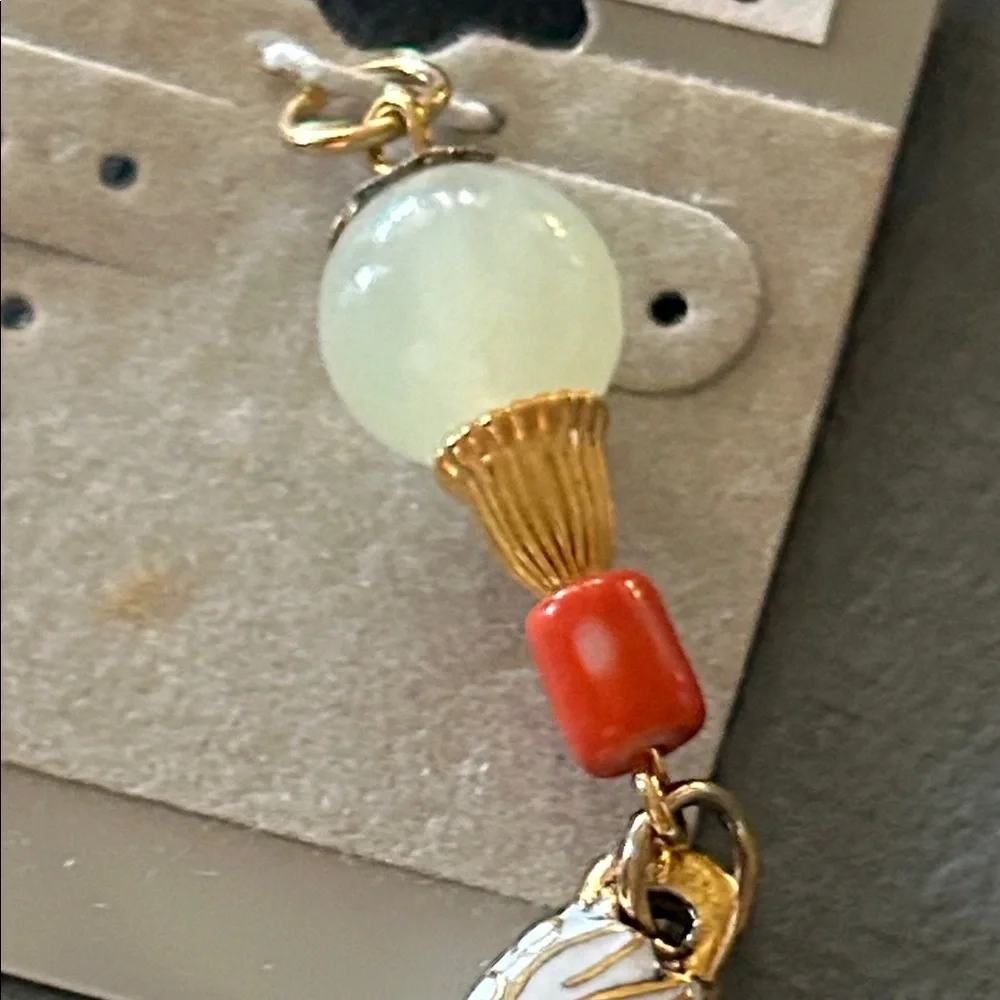 Vintage Chinese Peking Cloisonne Hummingbird Pendant With Coral & Jade Beads